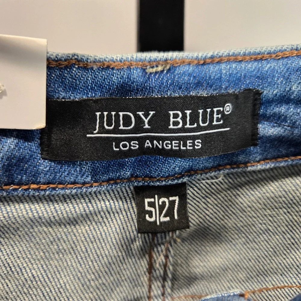 Judy Blue High Waist Side Distressed Straight Leg Jeans Medium Blue 5/27 - Picture 5 of 10